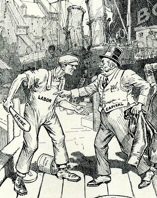 Labor and Capital, &ldquo;And in the Meantime the Lady Drowns&rdquo; (detail), Life, May 8, 1919, https://americainclass.org/sources/becomingmodern/divisions/text6/text6ss.htm